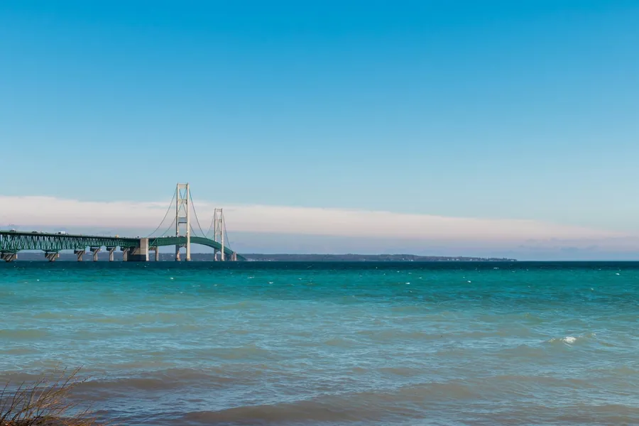 The Mackinac Bridge from the shoreline