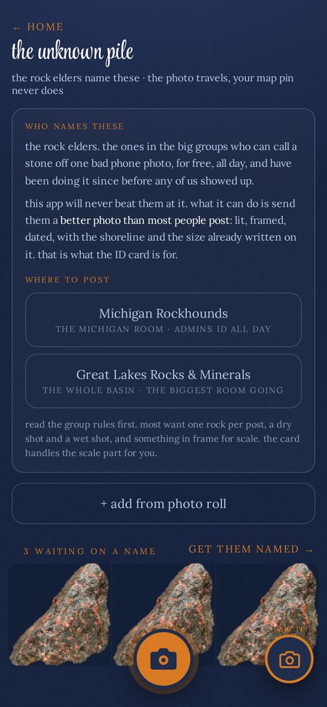 the unknown pile in the Rock Journal, with the rock elders panel and where to post
